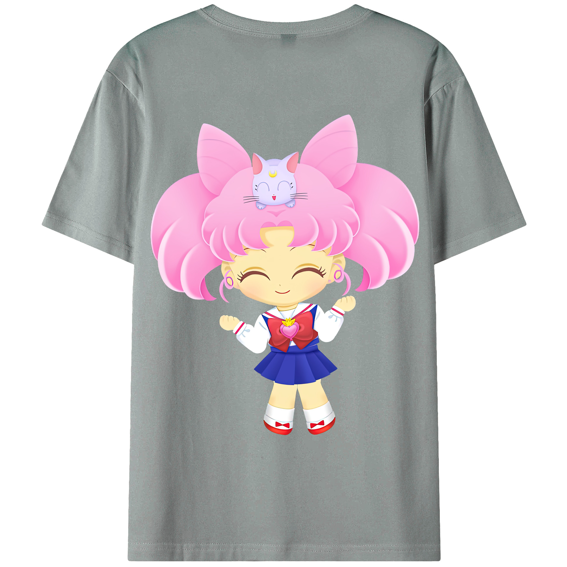（画像用） 美少女戦士セーラームーン ちびうさ Sailor Moon Chibiusa Tsukino Usagi Small Lady Serenity 綿100％ メンズ半袖Tシャツ（バックプリント） 通気性